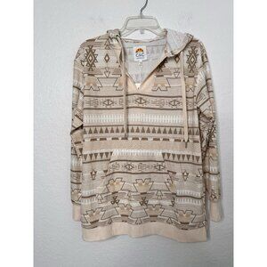 C&C California Women's Hoodie Size Medium Aztec Print Allover Lightweight NWT